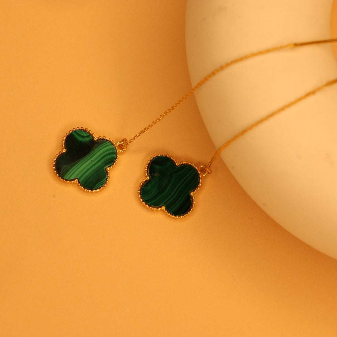 Malachite clover threader earrings