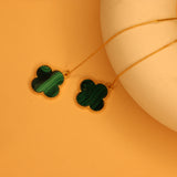 Malachite clover threader earrings