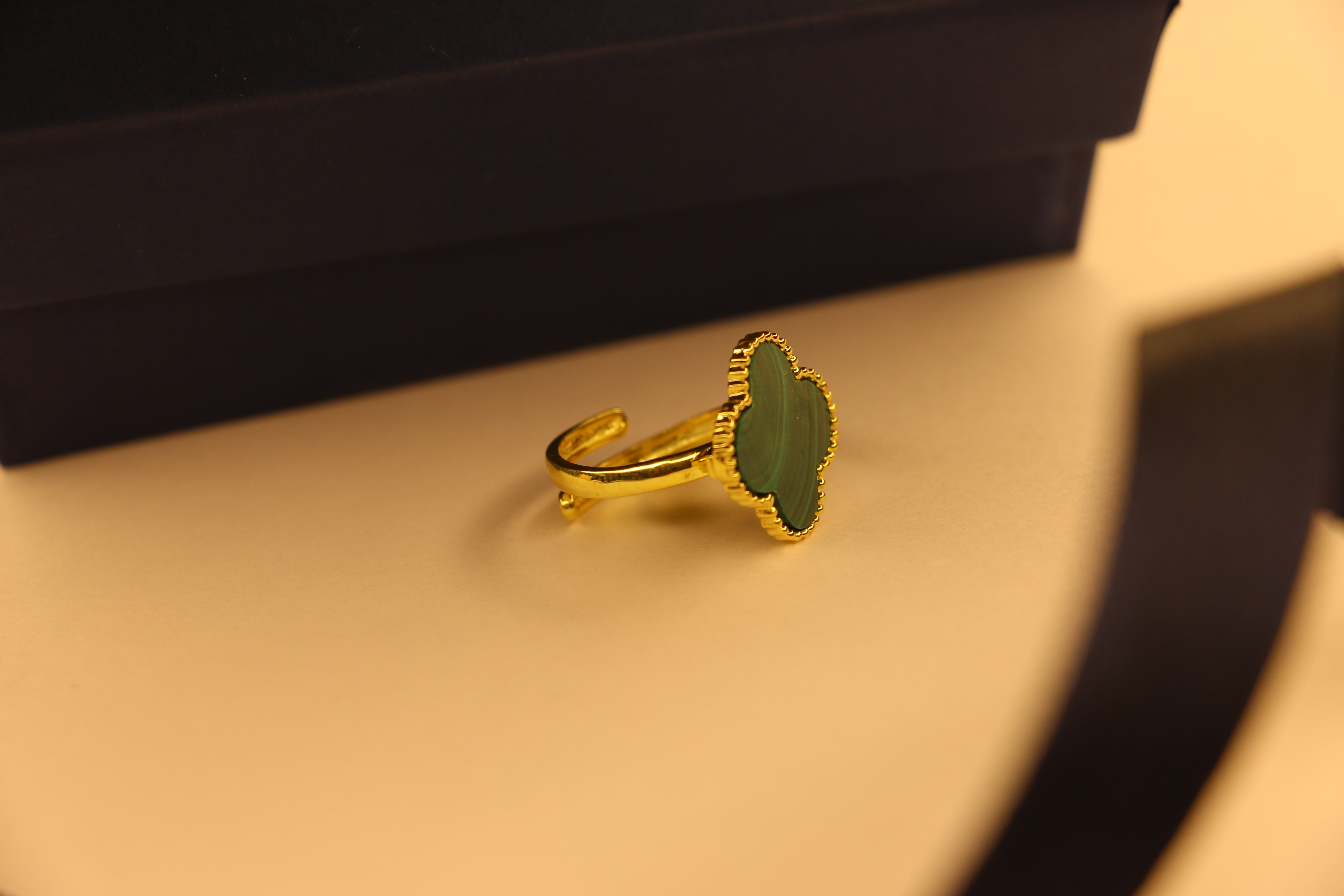 Malachite clover adjustable ring