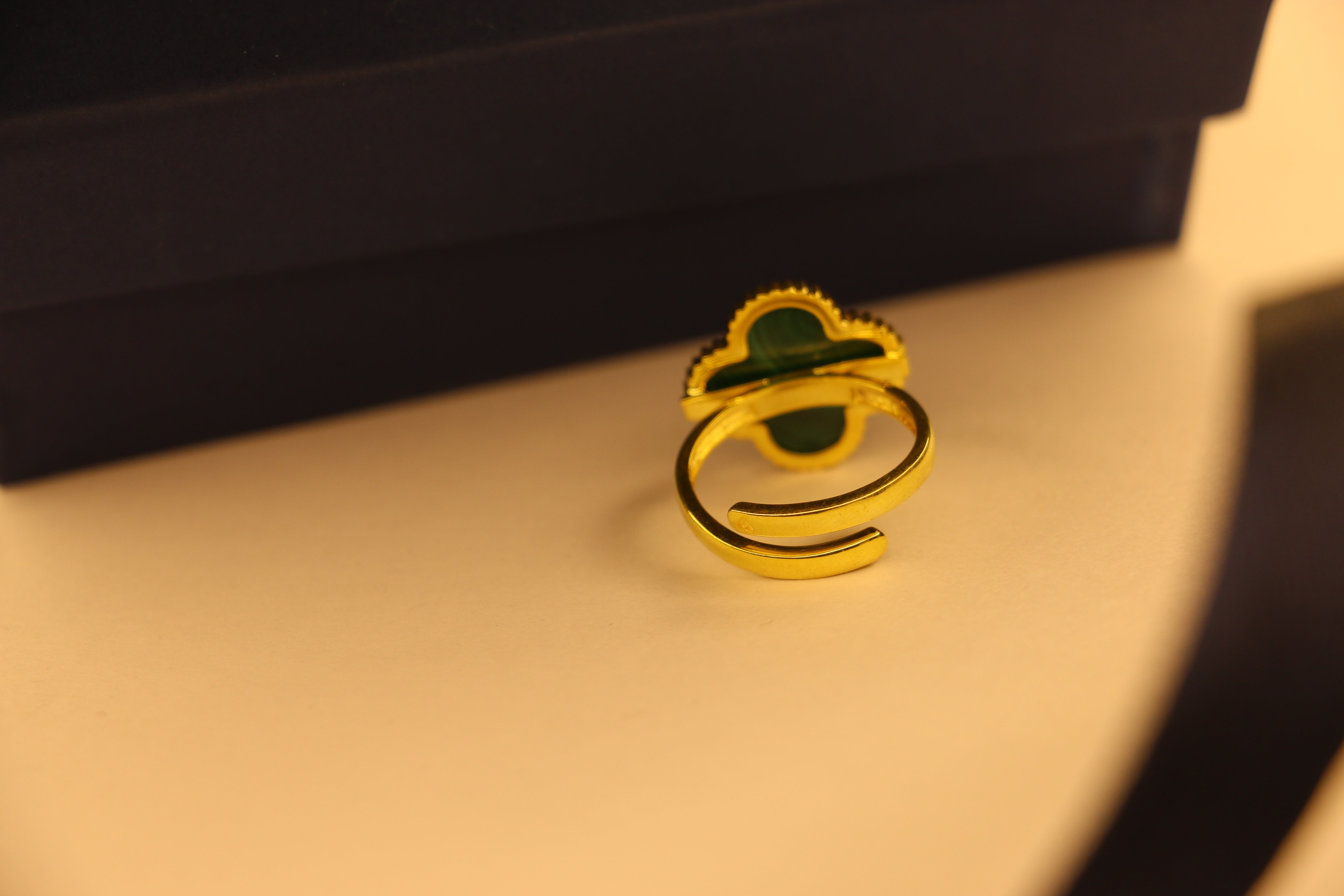 Malachite clover adjustable ring