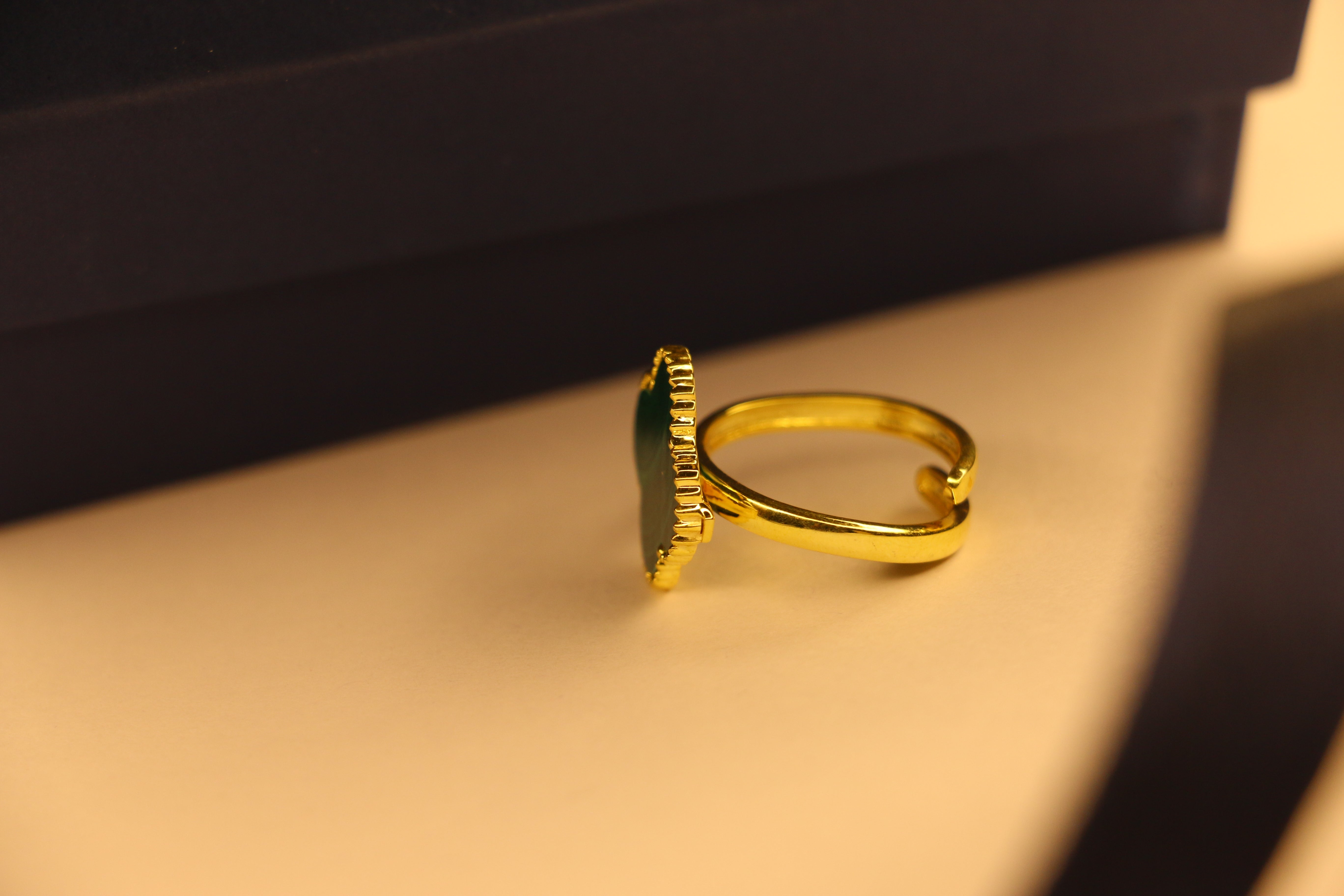 Malachite clover adjustable ring