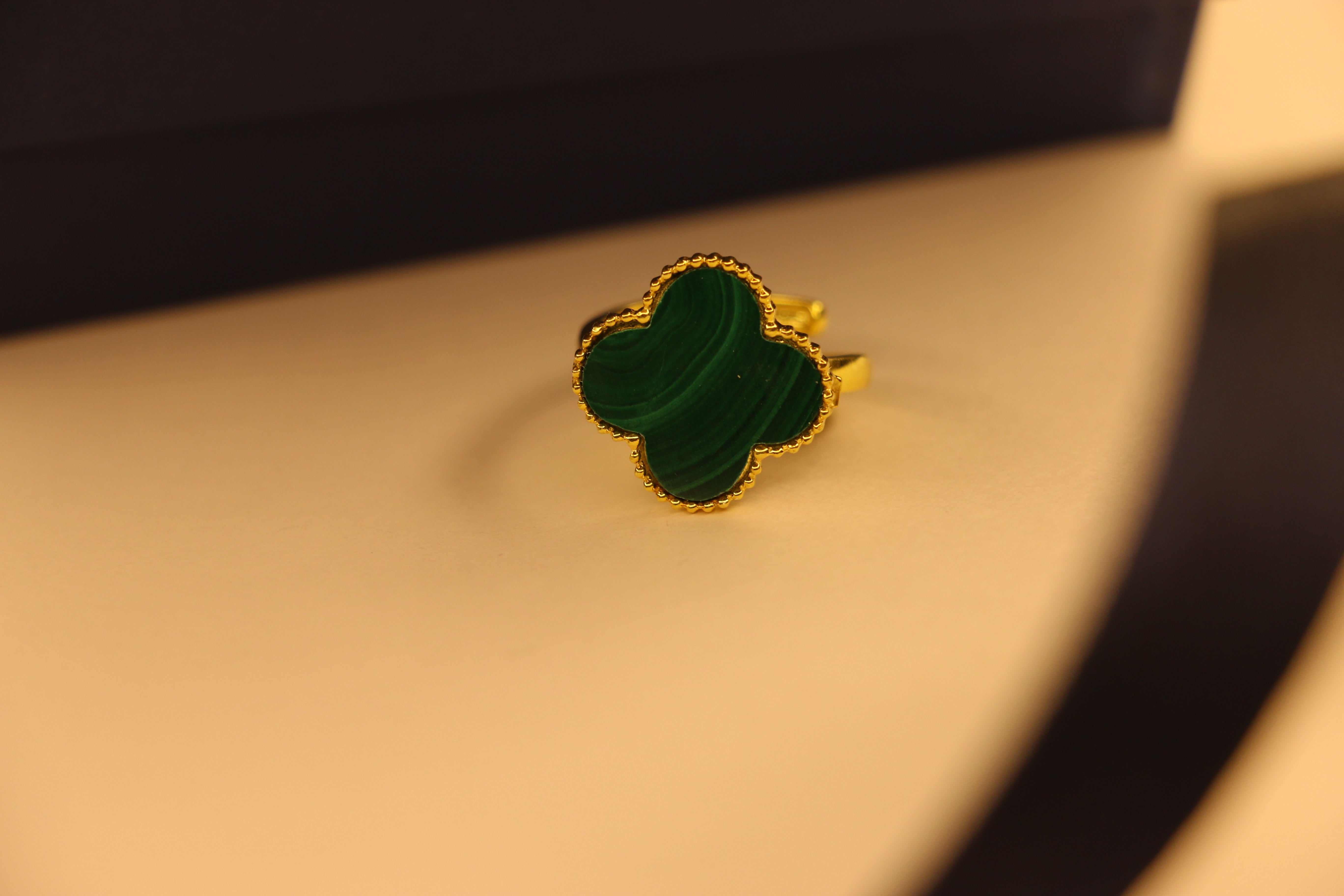 Malachite clover adjustable ring