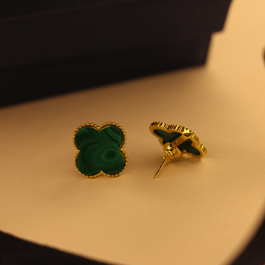 Malachite clover ear studs