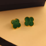 Malachite clover ear studs
