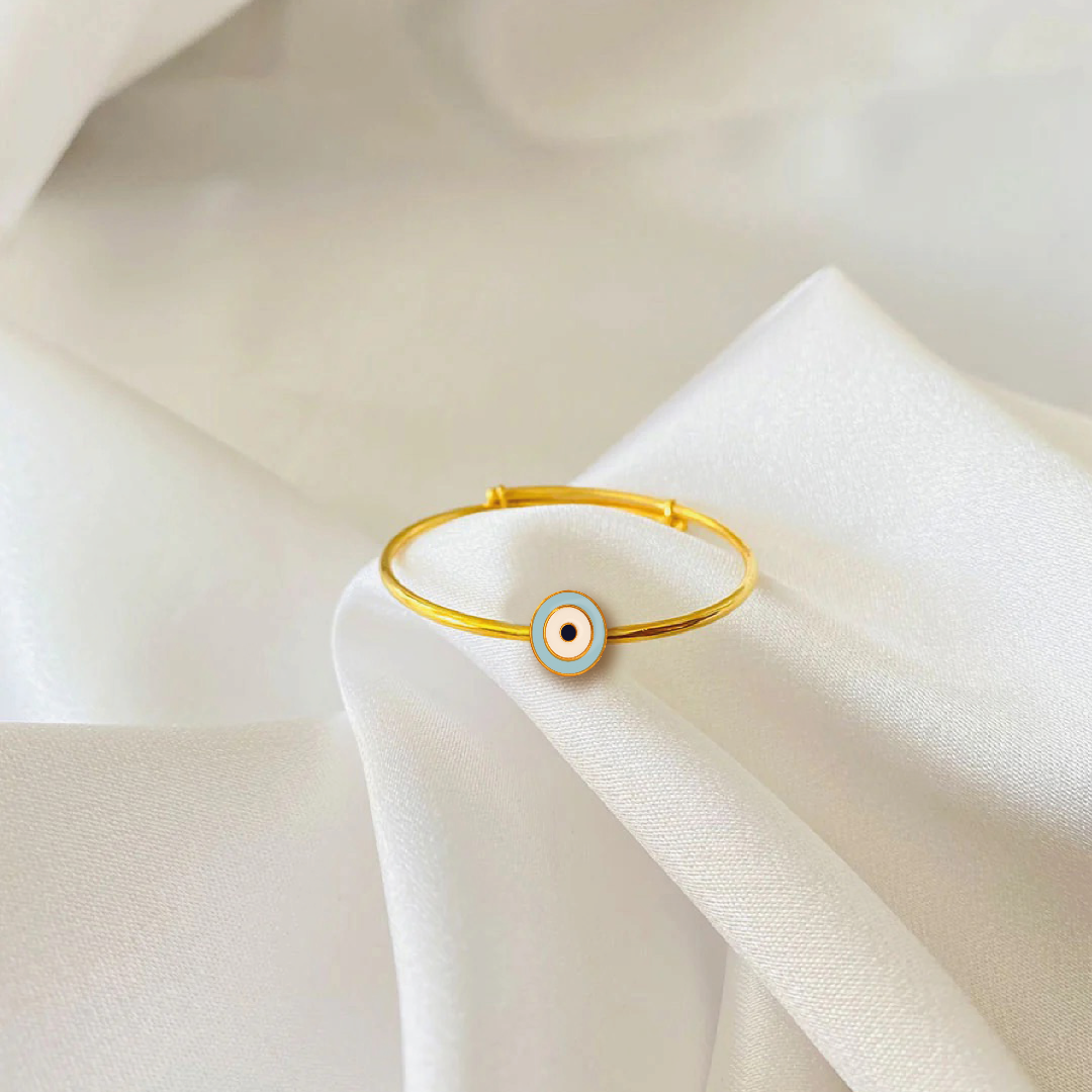 Evil eye Pastel blue Silver adjustable kids bangle