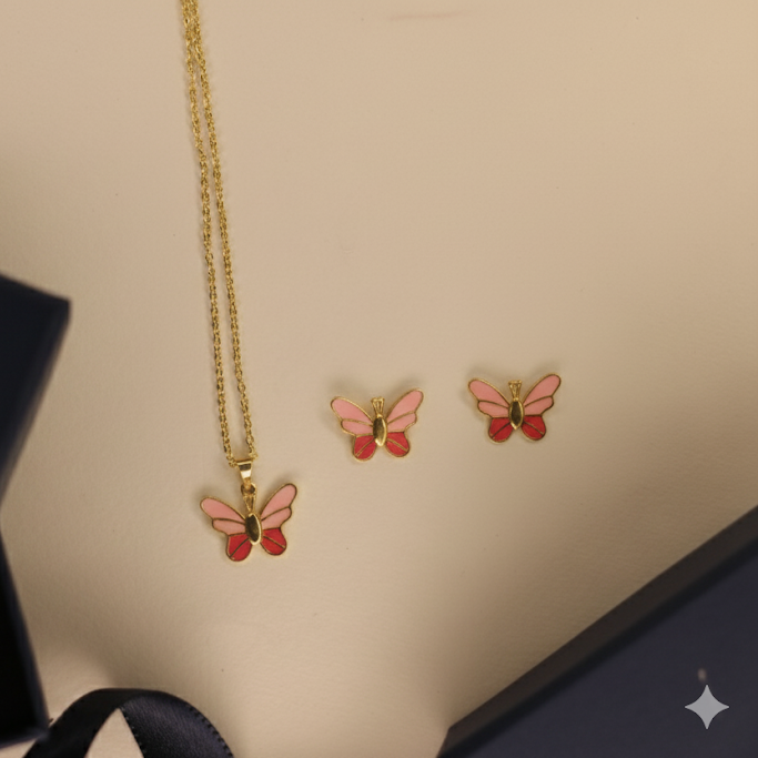 Butterfly enamel necklace set