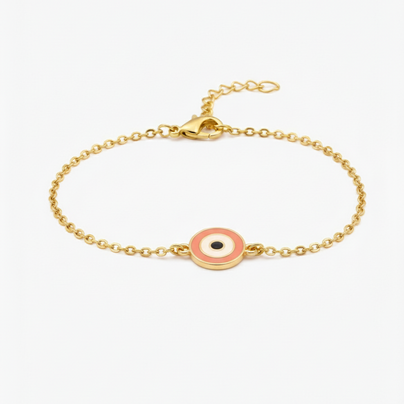 Evil eye pastel pink enamel Flexible Chain Bracelet
