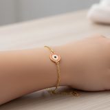 Evil eye pastel pink enamel Flexible Chain Bracelet