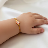 Evil eye Pastel pink Silver adjustable kids bangle