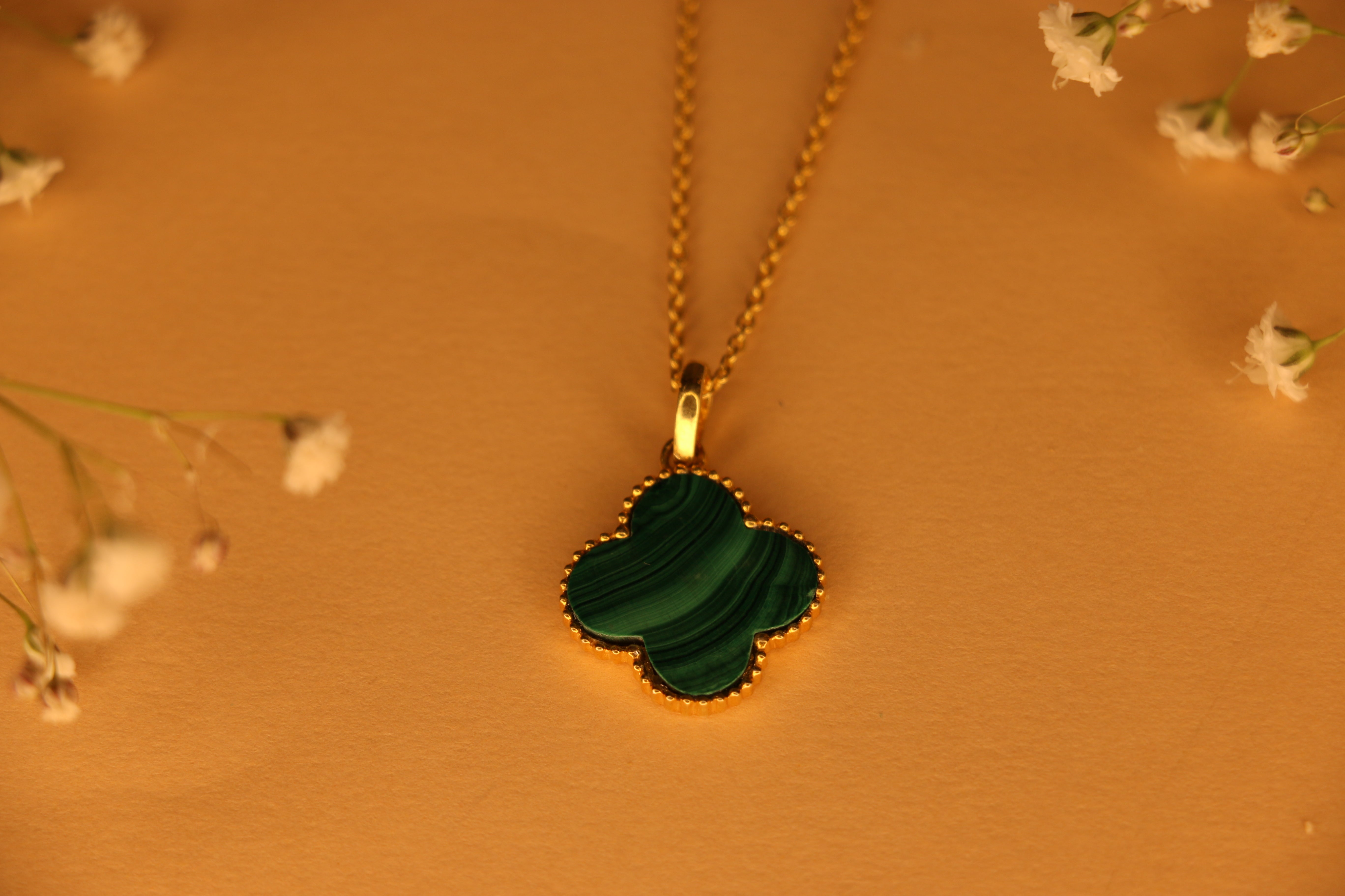 Malachite charm clover necklace