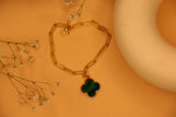 Malachite clover clip bracelet