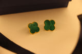 Malachite clover ear studs