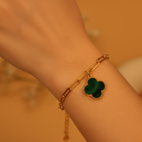Malachite clover 92.5 silver clip bracelet