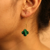 Malachite clover 92.5 silver threader earrings