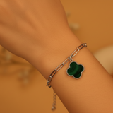 Malachite clover 92.5 silver clip bracelet