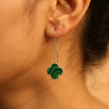 Malachite clover 92.5 silver threader earrings