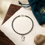 Bunny 92.5 silver kids Black Beads Anklet