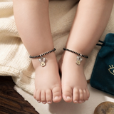 Bunny 92.5 silver kids Black Beads Anklet