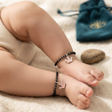 Crown 92.5 silver kids Black Beads Anklet