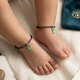 Dinosour 92.5 silver kids Black Beads Anklet