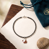 Dog 92.5 silver kids Black Beads Anklet