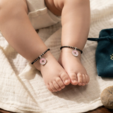 Donut 92.5 silver kids Black Beads Anklet