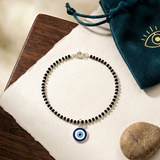 Evil Eye 92.5 silver kids Black Beads Anklet