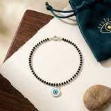 Evil Eye Blue 92.5 silver kids Black Beads Anklet