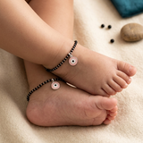 Evil Eye Pink 92.5 silver kids Black Beads Anklet