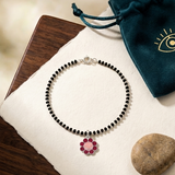 Flower 92.5 silver kids Black Beads Anklet