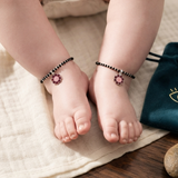 Flower 92.5 silver kids Black Beads Anklet