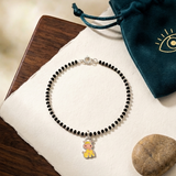 Giraffe 92.5 silver kids Black Beads Anklet
