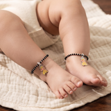 Giraffe 92.5 silver kids Black Beads Anklet