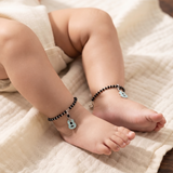 Guitar 92.5 silver kids Black Beads Anklet