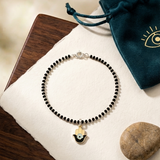 Hamsa 92.5 silver kids Black Beads Anklet