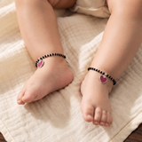 Heart 92.5 silver kids Black Beads Anklet