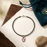 Ironman 92.5 silver kids Black Beads Anklet