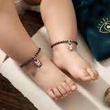 Ironman 92.5 silver kids Black Beads Anklet