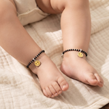Smiley 92.5 silver kids Black Beads Anklet