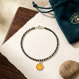 Sun 92.5 silver kids Black Beads Anklet