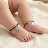 Teddy 92.5 silver kids Black Beads Anklet