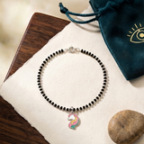Unicorn 92.5 silver kids Black Beads Anklet