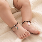 Unicorn 92.5 silver kids Black Beads Anklet