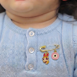 Blossoms and Evil Eye Pink 92.5 silver Safety Pin Brooch for Kids