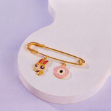 Blossoms and Evil Eye Pink 92.5 silver Safety Pin Brooch for Kids