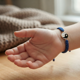 Yin Yang 92.5 Silver rakhi in blue thread