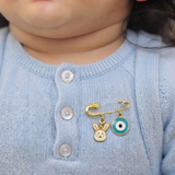 Bunny and Evil Eye Blue 92.5 silver Safety Pin Brooch for Kids