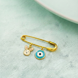 Bunny and Evil Eye Blue 92.5 silver Safety Pin Brooch for Kids