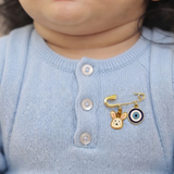 Bunny and Evil Eye 92.5 silver Safety Pin Brooch for Kids