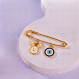Bunny and Evil Eye 92.5 silver Safety Pin Brooch for Kids